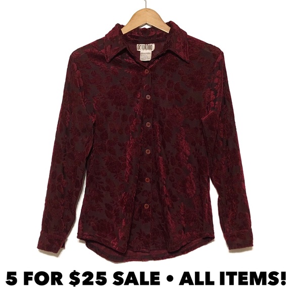 Vintage Tops - Vintage Flocked Velvet Burnout Blouse